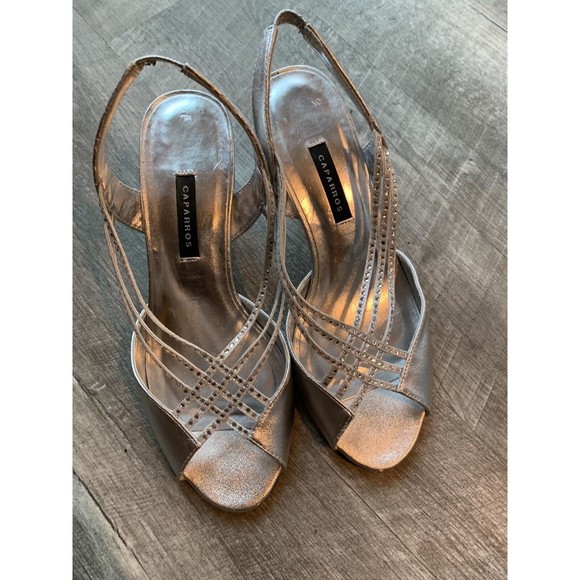 CAPARROS STRAPPY SLINGBACK SANDALS SILVER WEDDING FORMAL SHOES WOMENS SIZE 7 - Picture 10 of 10